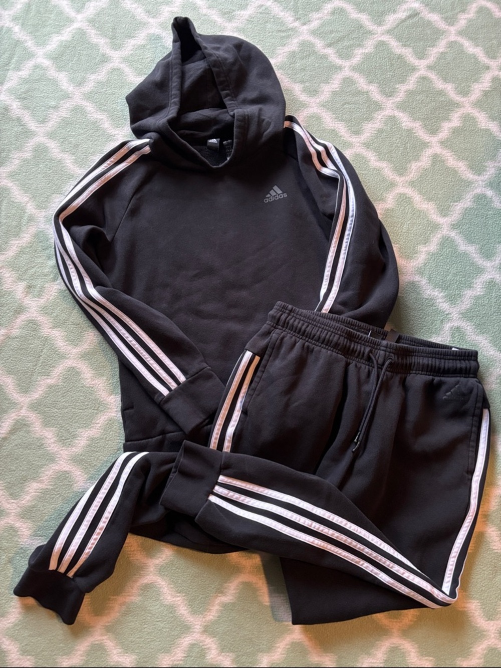 Adidas Black Hoodie and Joggers Set with White Stripes